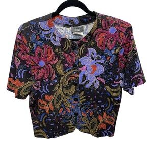 Vintage 80s Fritzi women’s colorful floral blouse button up art to wear medium